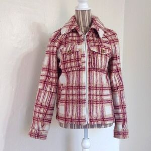 Avec Les Filles Plaid Front Zip Western Style Teddy Jacket Shacket Size XS